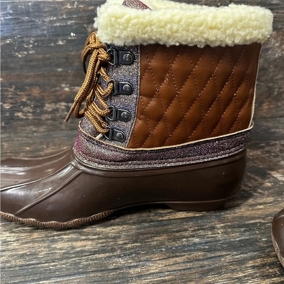 Jessica Carlyle Duck Rain Snow Cozy Brown Quilted Winter Boots - Picture 3 of 13